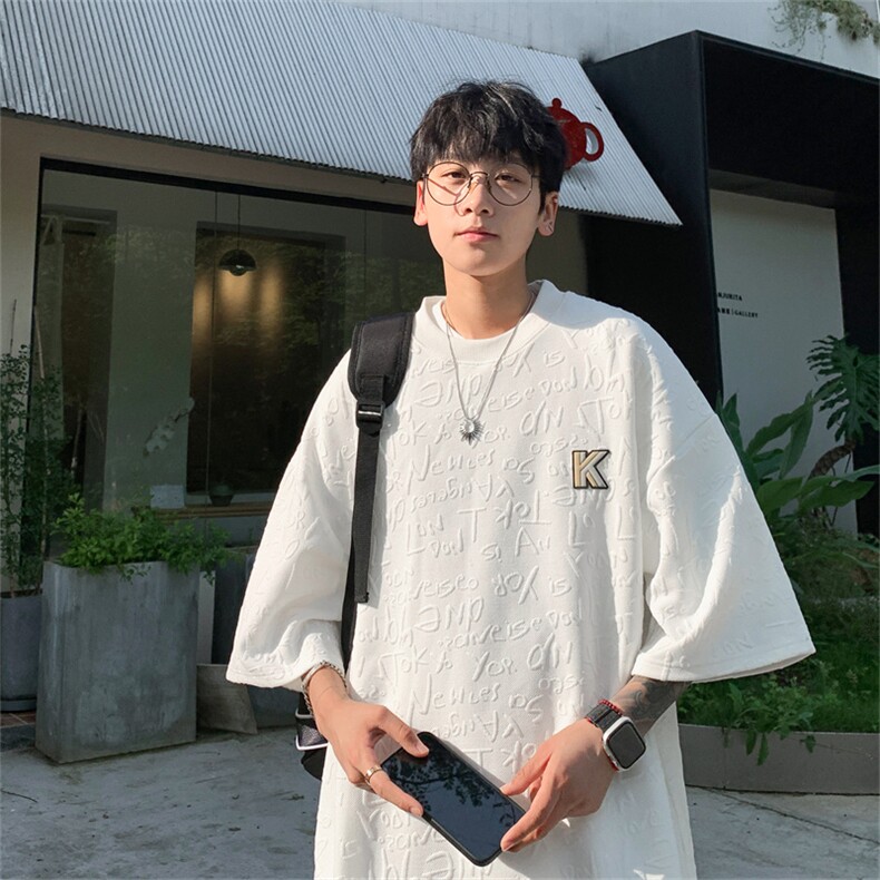 特P30控58高品质重磅字母提花港风短袖T恤夏季五分袖体恤XT2316,男装T恤,电商B370