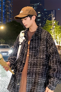特批P55无差价24秋新高街痞帅小香风夹克男千鸟格长袖外套J25025图片