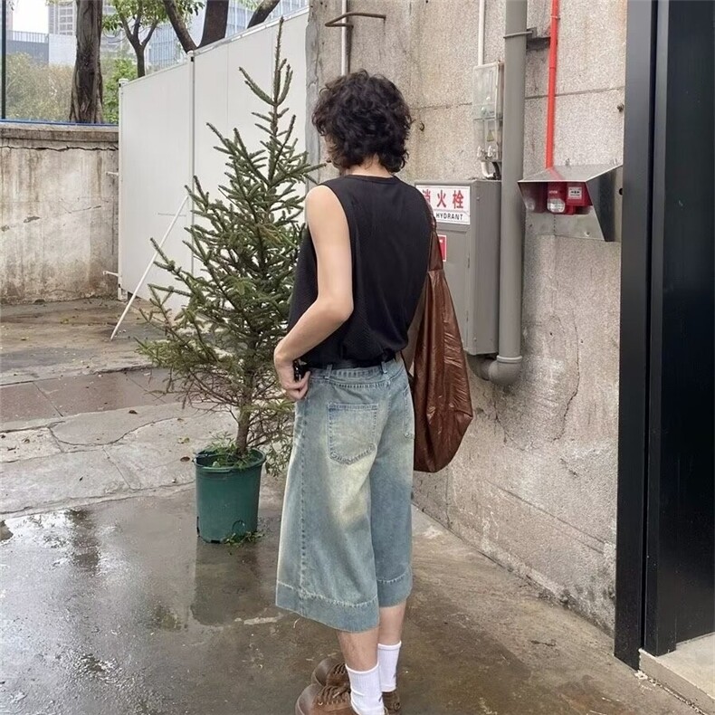 夏季薄款破洞牛仔短裤男美式复古宽松中裤潮牌街头百搭五分裤,男装牛仔裤,星座506A