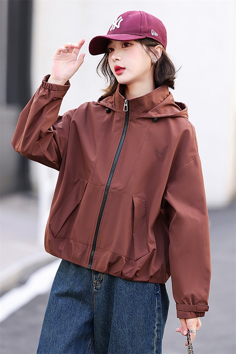 短款休闲风衣外套女2024春秋新款小个子宽松显瘦百搭连帽夹克上衣,女装短外套,木子恋
