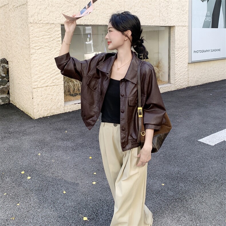 轻熟风复古时尚洋气皮衣夹克女秋季2025新款小个子穿搭PU皮外套,女装短外套,2C176