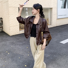轻熟风复古时尚洋气皮衣夹克女秋季2025新款小个子穿搭PU皮外套，女装短外套，2C176