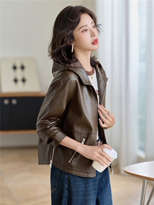 【秋季女装新款】大量现货时尚休闲连帽皮衣外套图片