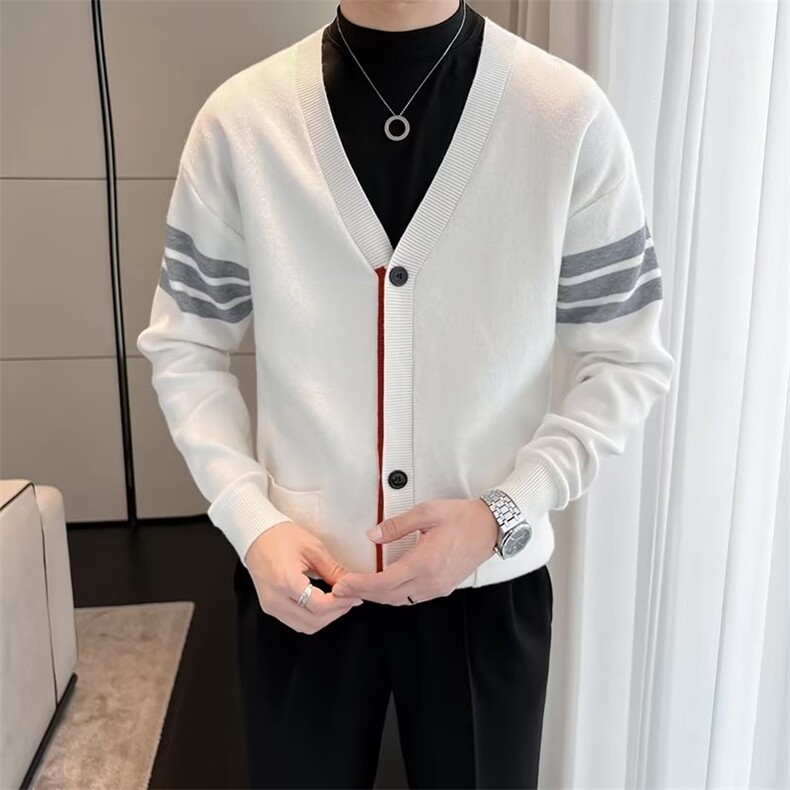 秋冬季tb针织开衫毛衣薄时尚外套加大码条纹修身休闲男女S564,男装针织衫/毛衣,星座1116A-2（原606A-1）