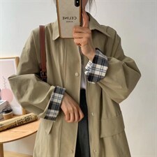 【素妮】2022工装韩版格子里衬风衣，女装风衣，素妮
