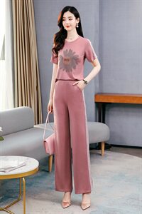 夏季大码女装2024新款时尚阔腿裤显瘦洋气女款套装休闲两件套爆款图片