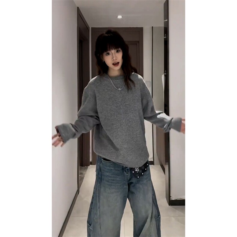 重磅秋冬男女纯色打底针织衫圆领套头半高领毛衣美式复古休闲上衣,男装T恤,电商A486