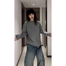 重磅秋冬男女纯色打底针织衫圆领套头半高领毛衣美式复古休闲上衣，男装T恤，电商A486