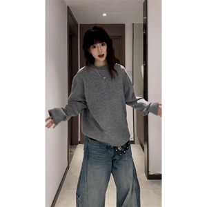 重磅秋冬男女纯色打底针织衫圆领套头半高领毛衣美式复古休闲上衣图片