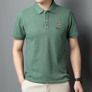 品牌男装丝光棉纯色短袖T恤翻领POLO衫刺绣体恤商务休闲夏季男P55图片