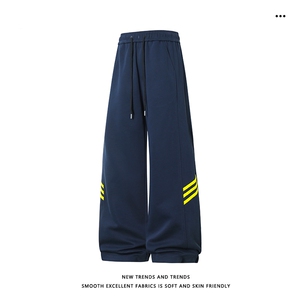 宽松运动条纹撞色斜切百搭抽绳休闲长裤M-5XL华棉62%X2550特批32图片