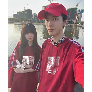 抖音得物高品质二开240克宽松纯棉美式潮牌三条杠织带短袖T恤图片