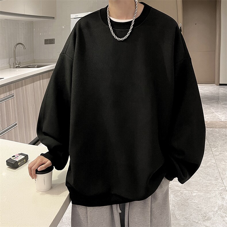 华夫格卫衣圆领卫衣男大码长袖t恤男外套 HW76099-P30加绒款-P40图片