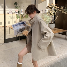 新款现货主推袖口拼风衣外套9879-P155-K218，女装风衣，2C129