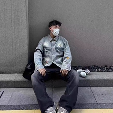 美式复古水洗刺绣牛仔外套男女春秋季潮牌休闲夹克潮J24-P75，男装工装外套，星座310A-4