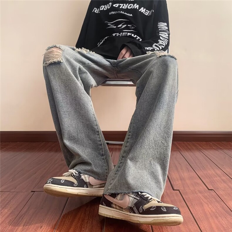 牛仔裤男秋季潮大码休闲裤子高街KM537P38图片