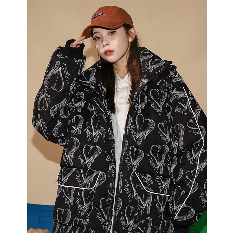 2021冬季港风夜光发亮加厚新款宽松连帽休闲爱心棉服227-989-p138图片