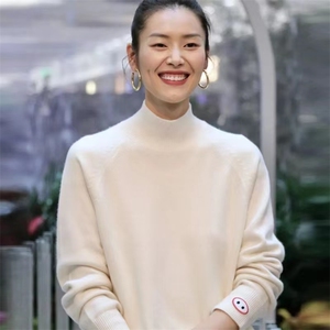 大表姐刘雯同款羊绒衫女半高领加厚毛衣宽松慵懒风刺绣猪鼻针织衫图片