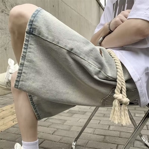 DN6054-P38 牛仔短裤男士夏季潮牌宽松新款潮流美式阔腿五分中裤图片