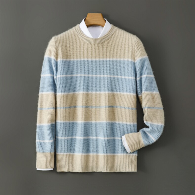 2025年秋季新款百搭男士条纹套头衫，男装羊毛衫，嘉日羊绒