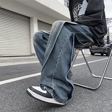 秋冬牛仔裤宽松直筒水洗复古潮流拼接长裤子N08855-P55，男装牛仔裤，星座308B-1