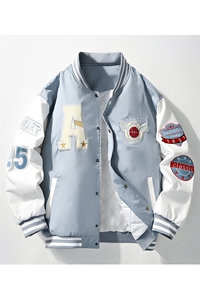 美式棒球服宽松潮流痞帅加绒加厚立领夹克 A436-22129加棉-P80图片