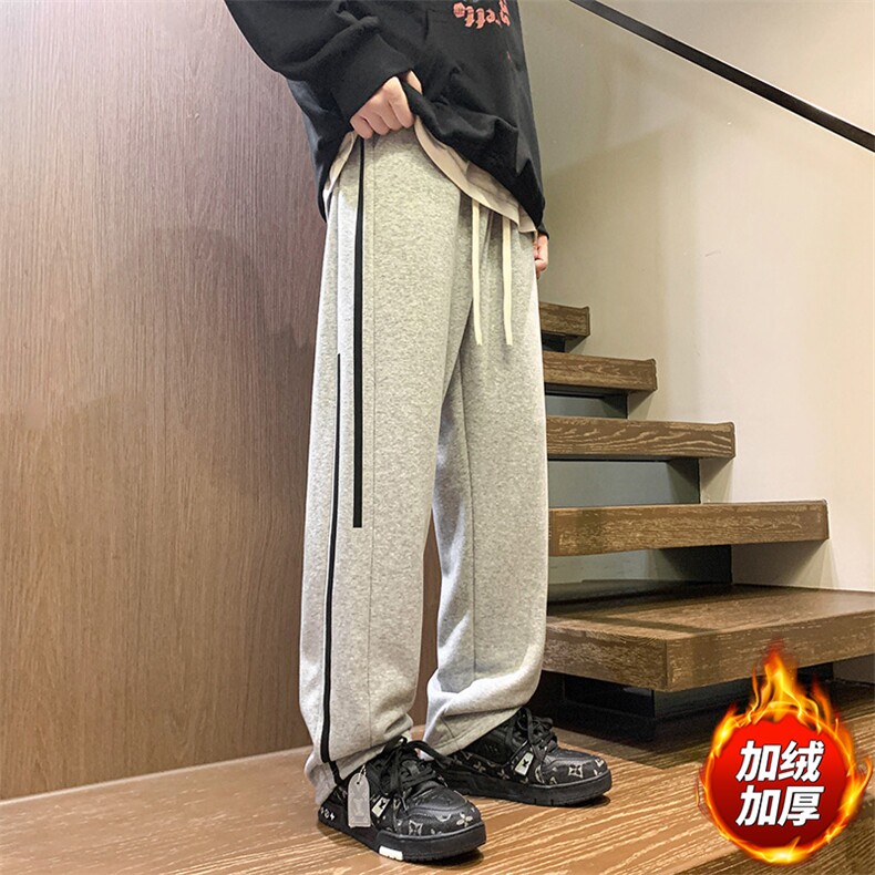 秋季木地板新款直筒男裤休闲百搭港风宽松加绒卫裤K3220H-P45,男装休闲裤,星座717