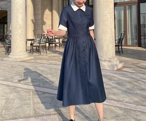 【现货】学院风排扣连衣裙,女装连衣裙,欧尼蒂