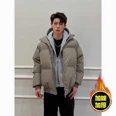 现货高品质重磅工艺美式高街假两件PU皮棉衣男女加厚棉服外套，男装棉衣，电商A443
