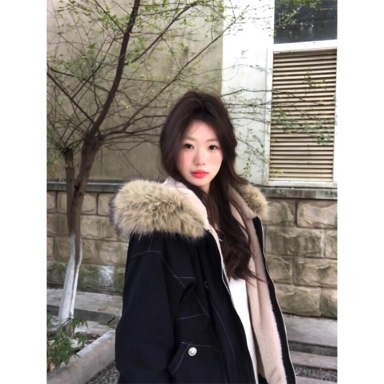 现货重磅boxy短款棉衣座山雕大毛毛领男女棉服水洗工装厚外套,男装棉衣,电商A486
