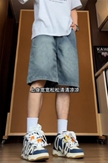 B221美式ins高街宽松直筒牛仔短裤五分裤LK24207-特P28控49，男装牛仔裤，电商B221