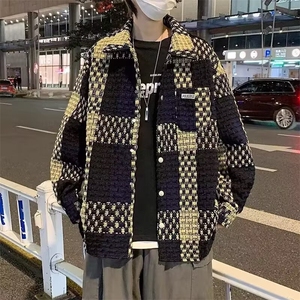 编织格子小香风外套男秋冬胖子大码宽松高级感炸街男装轻熟风夹克图片