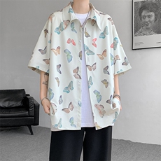 8XL-M夏威夷特大码冰丝垂感衬衫男度假风短袖复古花衬衣CS511P50，男装衬衫，电商D206-1