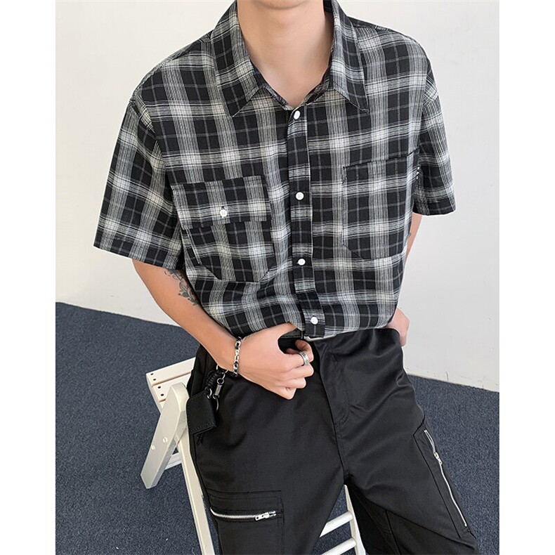 2025新款cityboy格子工装短袖衬衫宽松半袖衬衣青年现货W8617-P32,男装衬衫,星座512-4