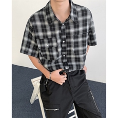 2025新款cityboy格子工装短袖衬衫宽松半袖衬衣青年现货W8617-P32，男装衬衫，星座512-4