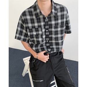 2025新款cityboy格子工装短袖衬衫宽松半袖衬衣青年现货W8617-P32图片