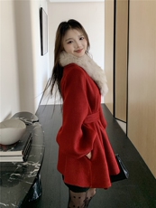 现货新款圣诞款2176-P350-K520双面羊绒大衣配围脖，女装双面呢大衣，网红馆