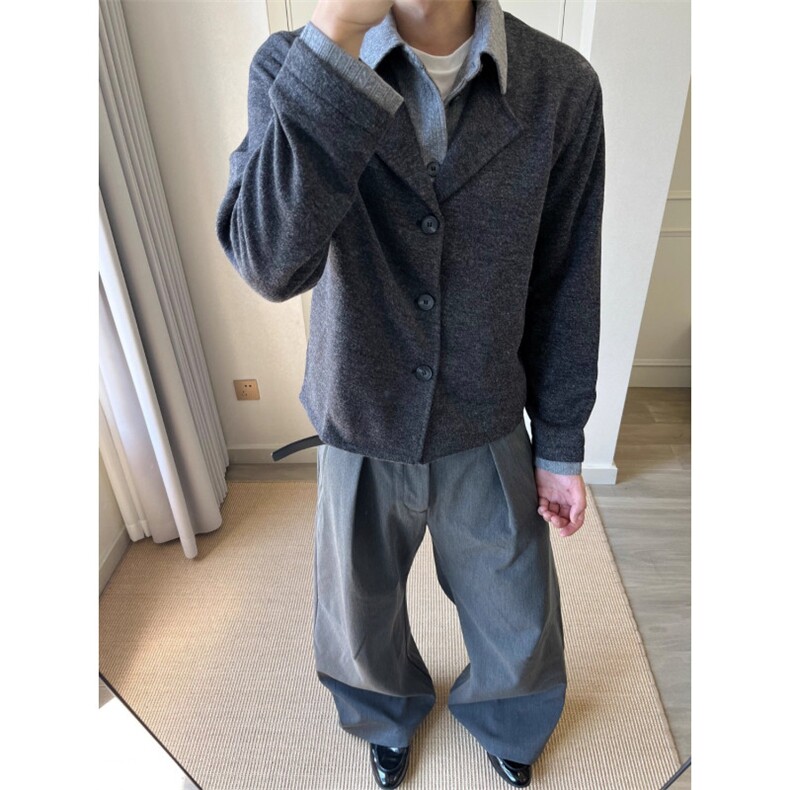 网图老钱风麦穗提花假两件毛衣开衫男衬衫领拼接针织衫MYT18特P70，男装针织衫/毛衣，星座1007（原301D）