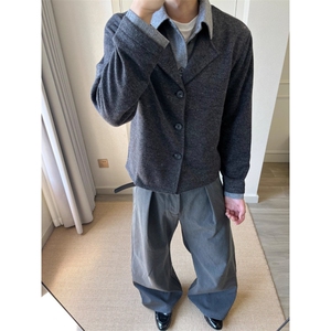 网图老钱风麦穗提花假两件毛衣开衫男衬衫领拼接针织衫MYT18特P70,男装针织衫/毛衣,星座1007（原301D）