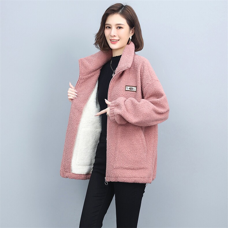 2024冬季新款休闲羊羔绒外套保暖舒适毛外套,女装毛呢外套,独衣靓