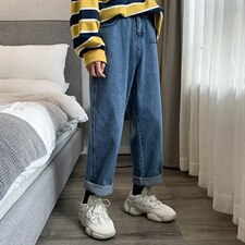 NK44098-P38 直筒牛仔裤男士大码宽松九分裤男休闲长裤子男图片