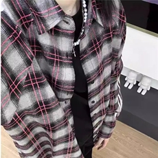 2025美式复古潮牌明线织带刺绣格子衬衫男宽松休闲情侣衬衣外套，男装衬衫，星座715-4