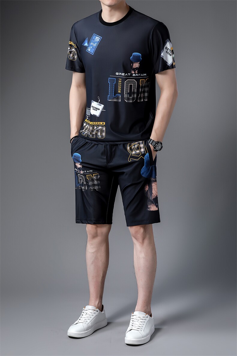JG22-10男士2023年春夏季新款运动套装短袖短裤T恤卫裤二件套P125,男装休闲套装,电商B360