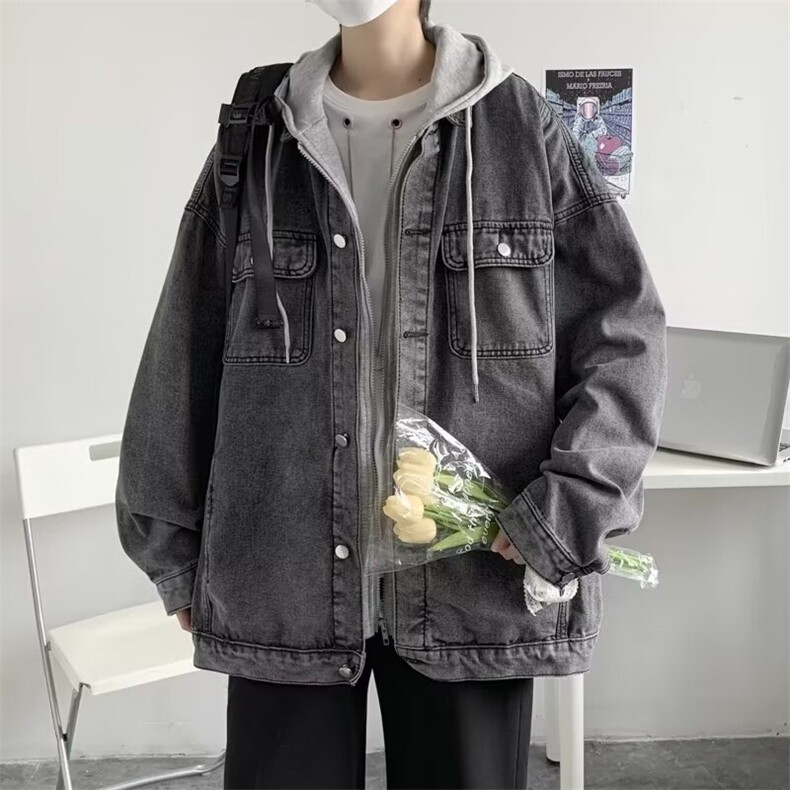 美式春秋连帽牛仔外套男高街vibe潮牌痞帅假两件夹克男J144-P70,男装工装外套,星座1008