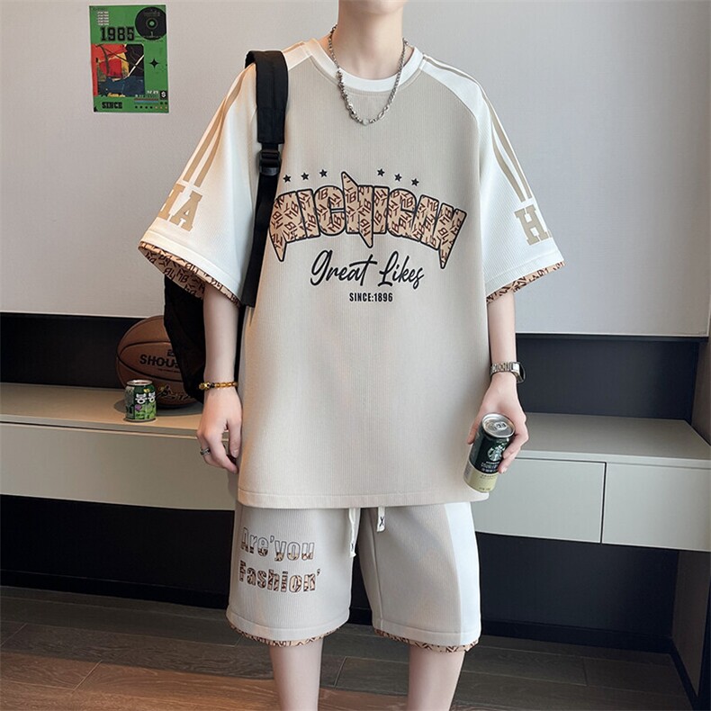 套装青少年印花短袖套装青少年学生休闲短裤运动TZ2025-特价45,男装休闲套装,电商A247
