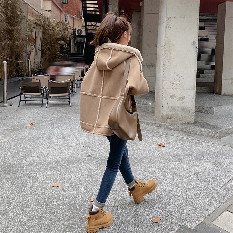 连帽羊羔毛外套2D014-8888-P185-K268,女装短外套,2D014