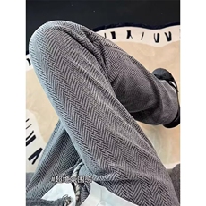 小香风斜条纹休闲裤男款春秋季新款美式直筒宽松长裤X441-P40，男装休闲裤，星座208-5