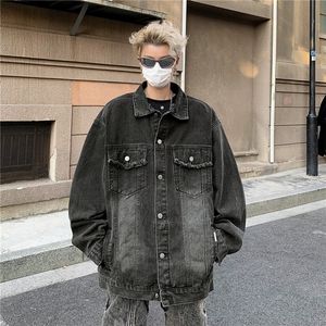 牛仔外套男春秋款水洗做旧痞帅高级感设计潮牌欧美街头飞行员夹克