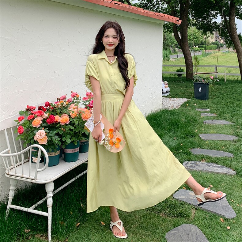 夏季新款简约小清新绿色两件套连衣裙套装,女装套装/套裙,帛锦泉
