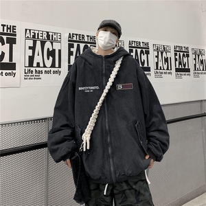 羊羔绒棉服男冬季加厚美式高街水洗加绒牛仔外套潮牌连帽棉衣夹克图片